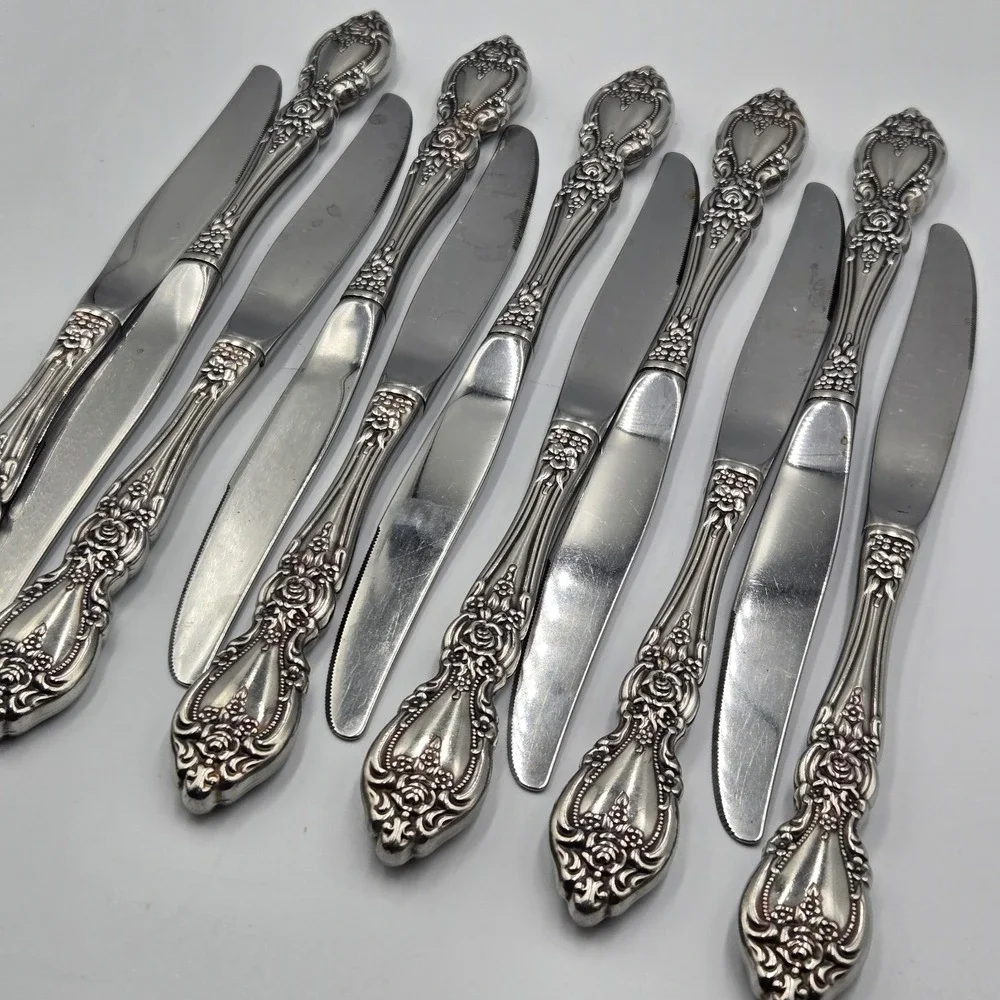 Vtg Oneida USA Wordsworth Brahms Flatware‎ Rose Daisy Spring 11 Dinner Knives